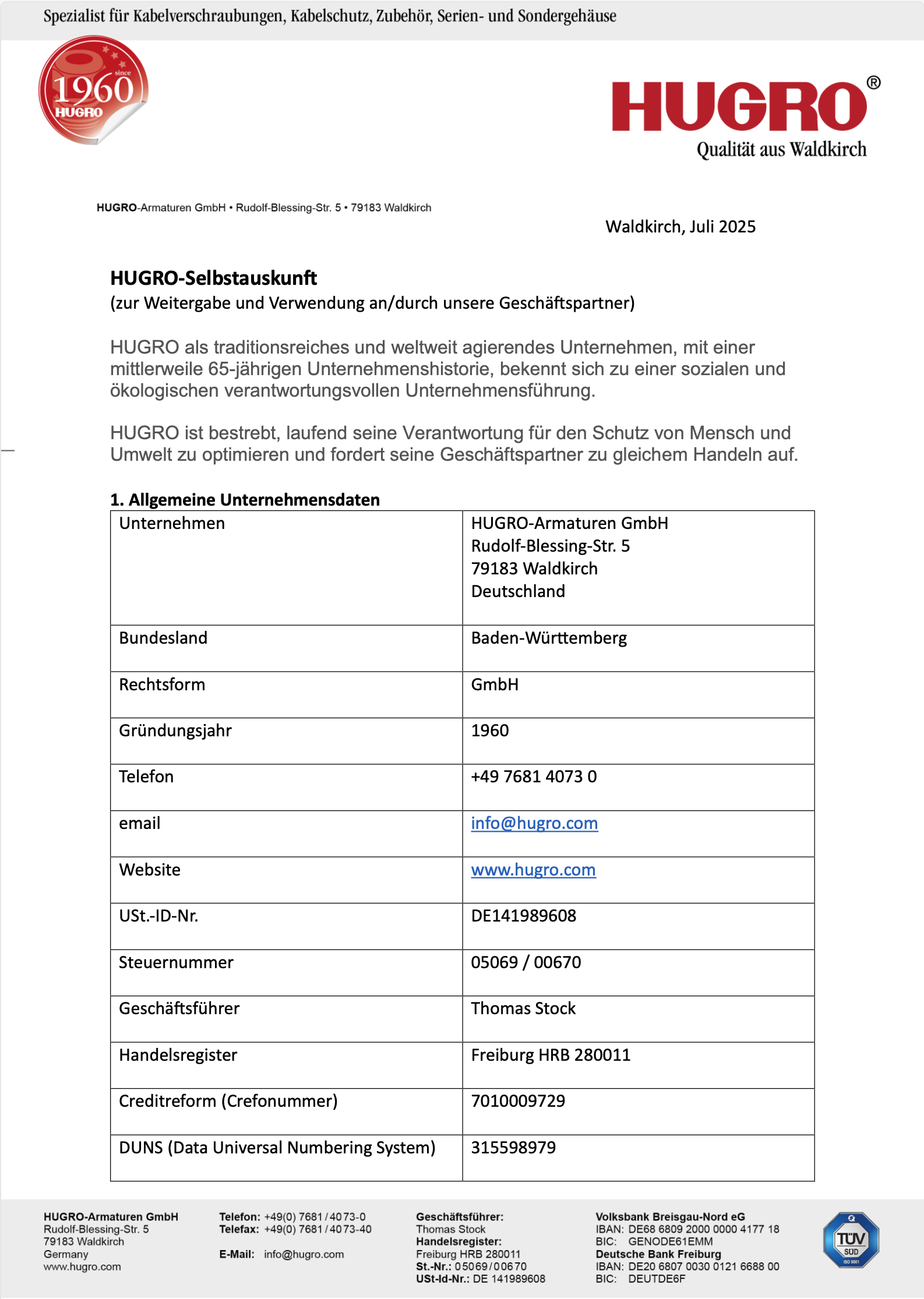 HUGRO Selbstauskunft / Self-disclosure